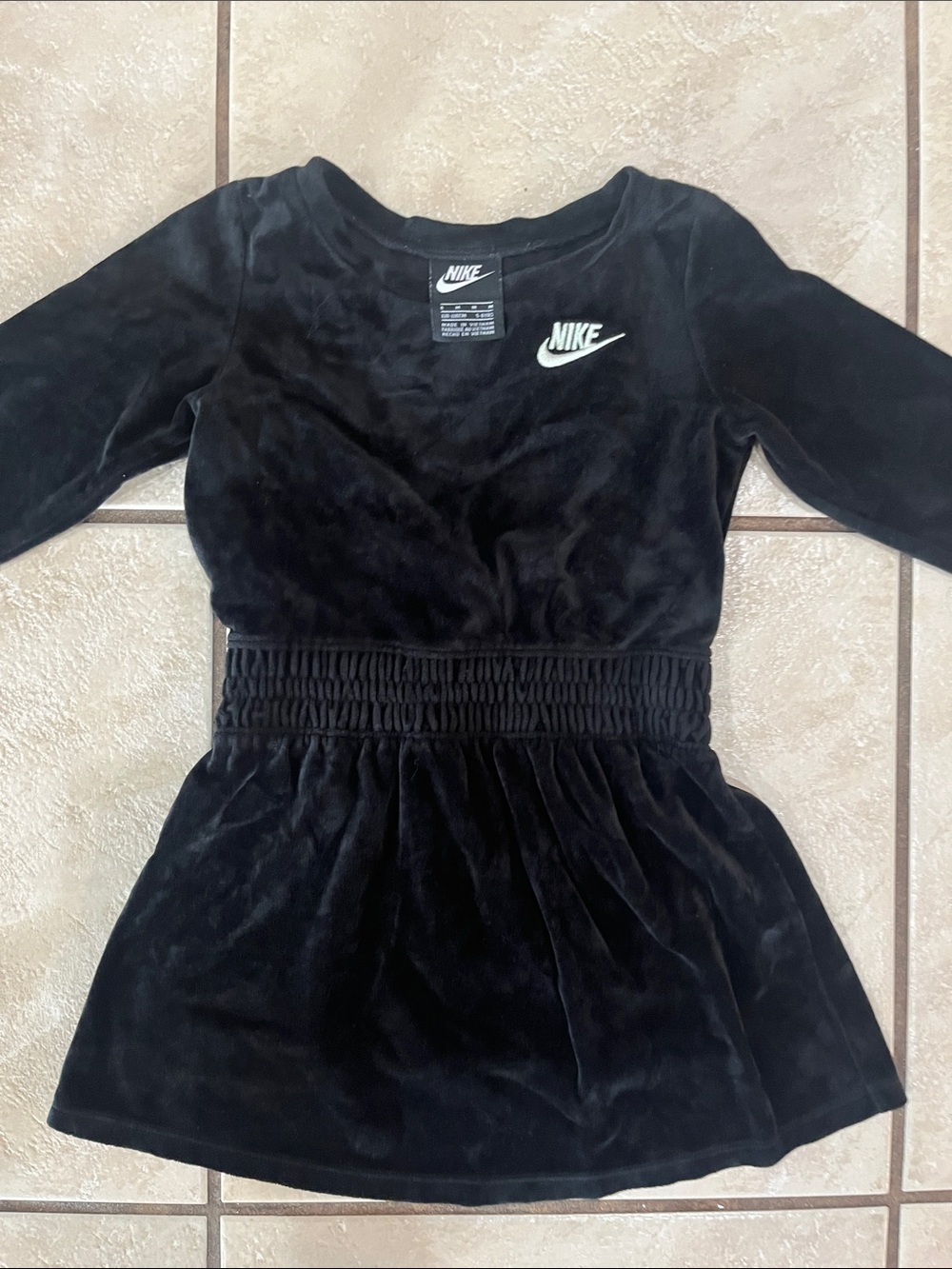 Nike Black Velvet Girls' Casual Dress with White Swoosh
